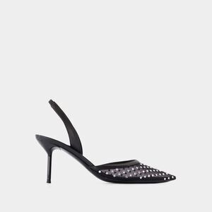 PARIS TEXAS Embellished Mesh Slingback Heels Women BLACK Pumps